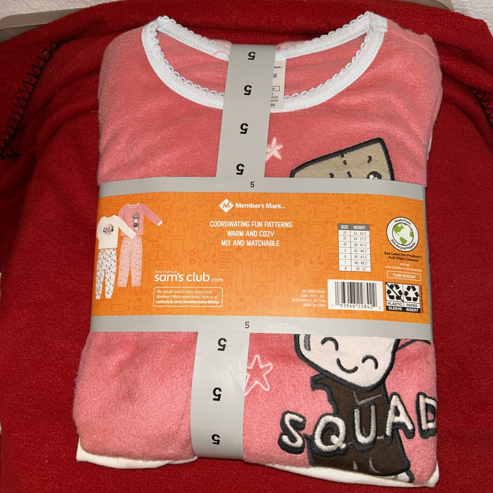 Members Mark Four Piece Girls Fleece Pajama Set Size 5 New - Thumbnail 2