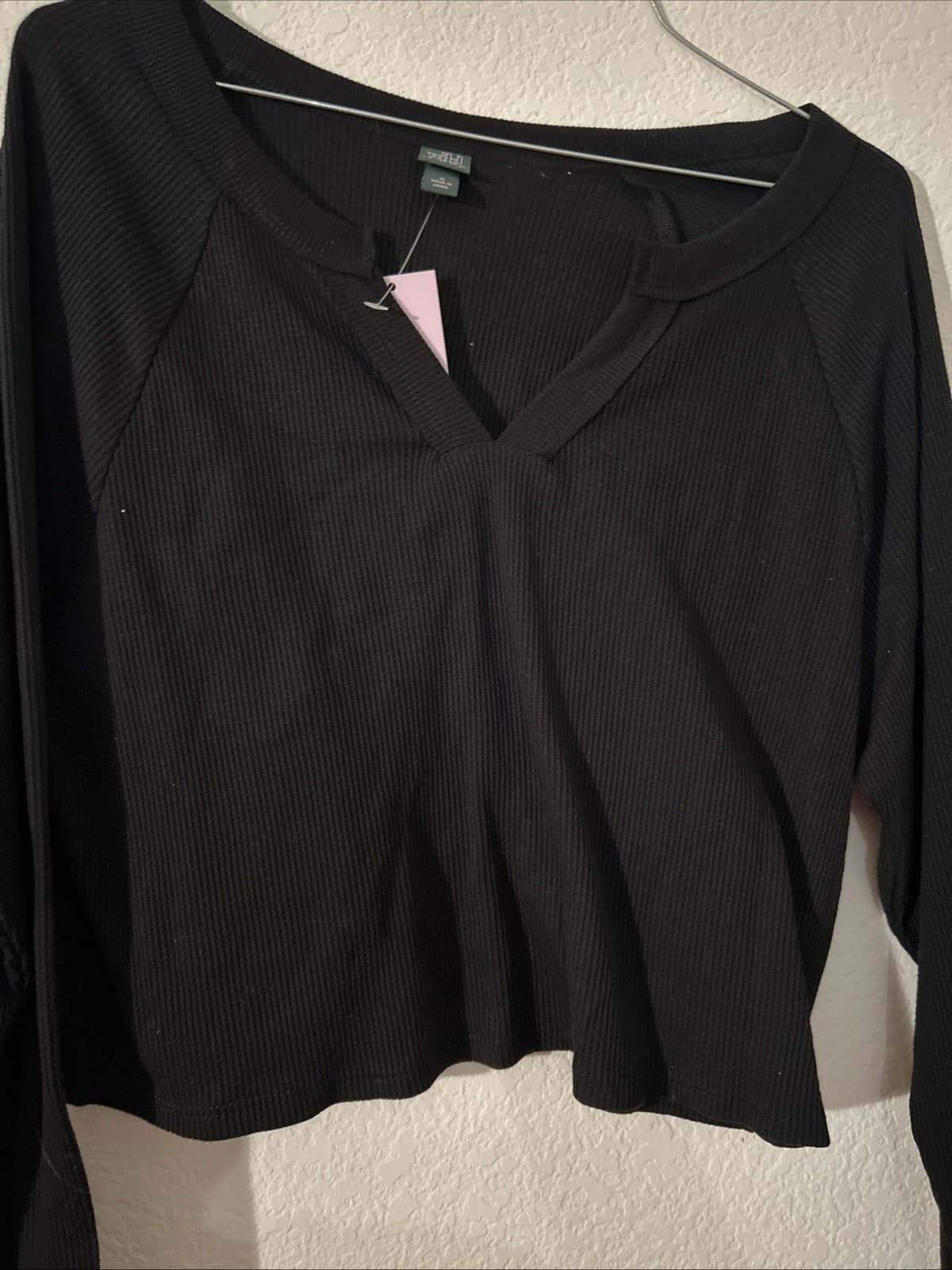 Women’s Black Long Sleeve Crop Top Nwt Medium Wild Fable - Thumbnail 3