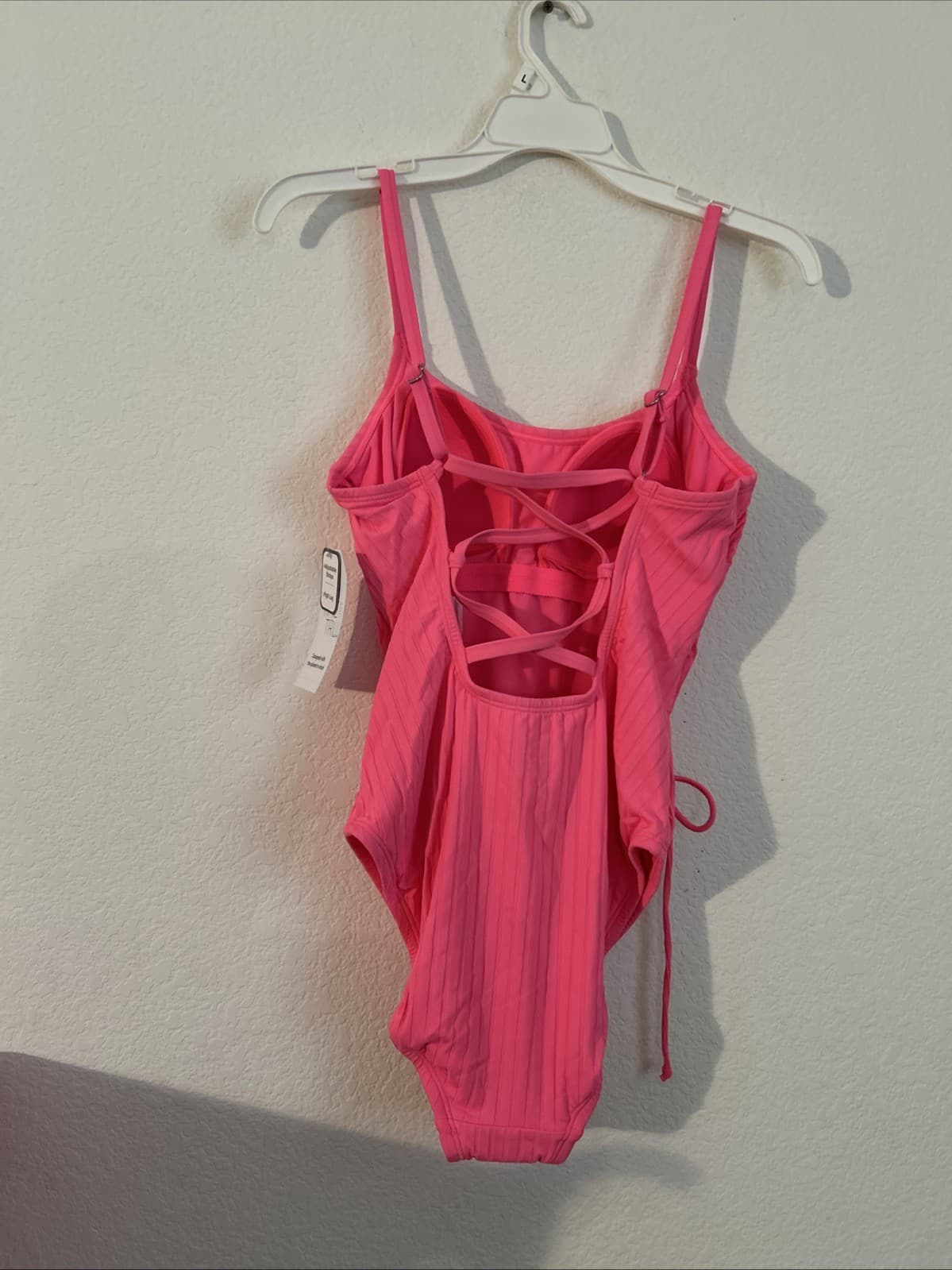 Time And Tru Pink One Piece Swimsuit Strappy Back Women's Large 12-14 - Thumbnail 3