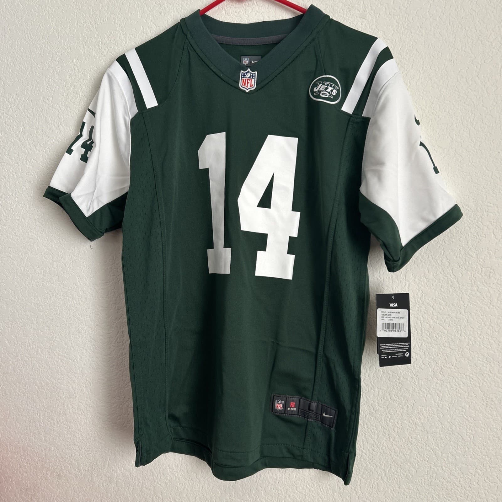 NWT Nike youth football jersey, L NY Jets, #14, youth size, Darnold, green - Thumbnail 2