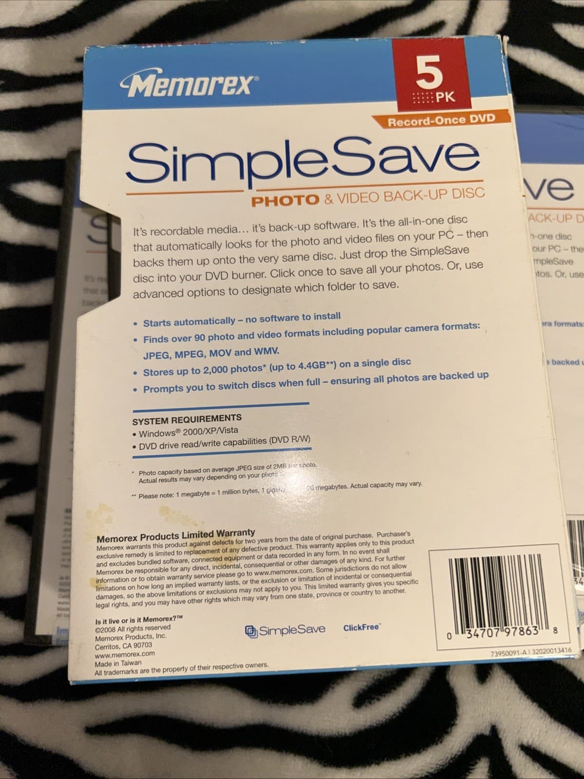 Memorex Simple Save Photo & Video Back Up Discs 4 Pack DVD 4.4 GB New Sealed - Thumbnail 5