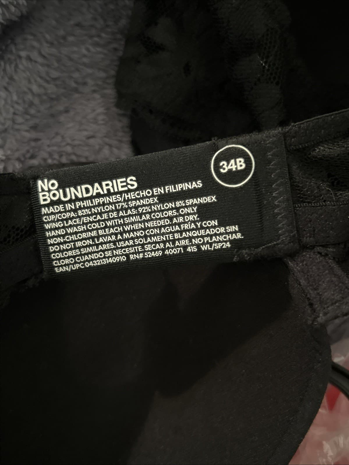No Boundaries Women's 34B Demi T-Shirt Bra BLACK Underwire Lace Band #10726 - Thumbnail 4