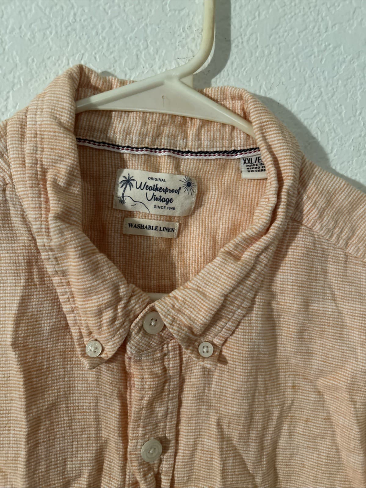 mens weatherproof vintage Button Down Shirt Orange XXL/EEG 55% Linen 45% Cotton - Thumbnail 2