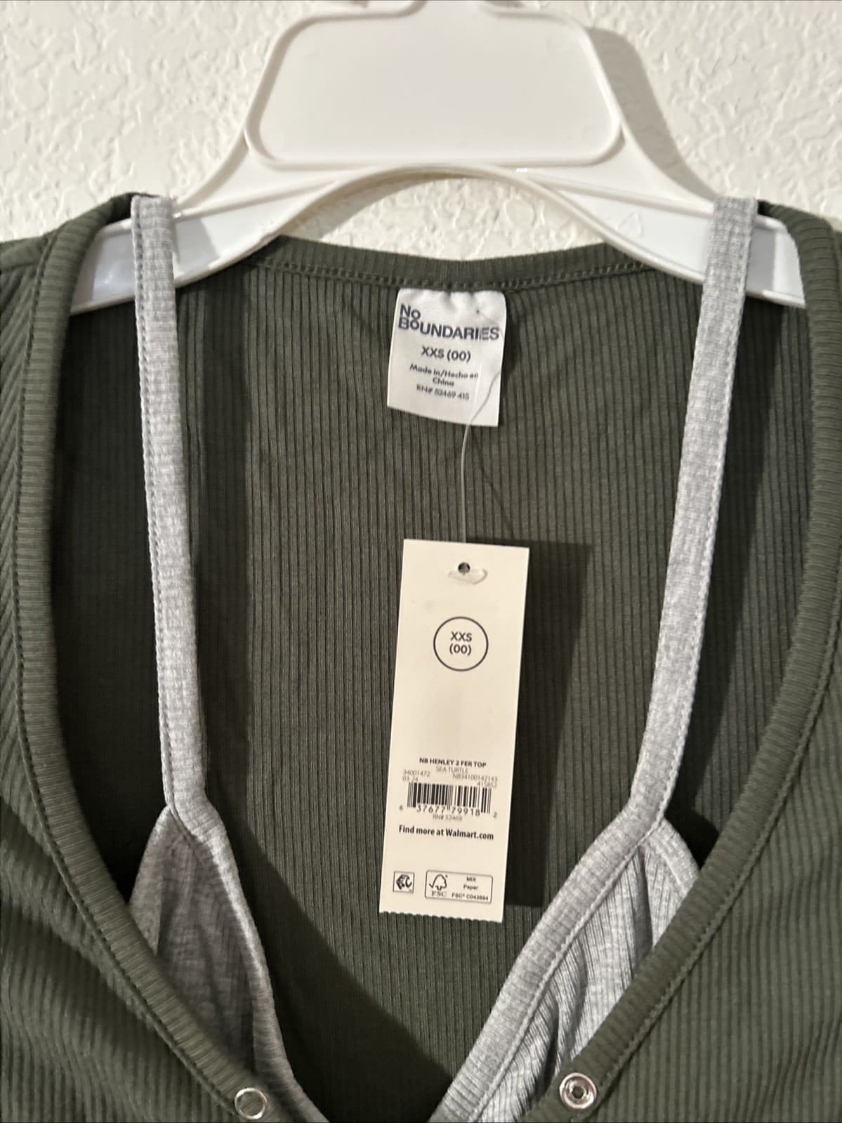Women’s XXS Henley Top NWT Green & Gray - Thumbnail 2
