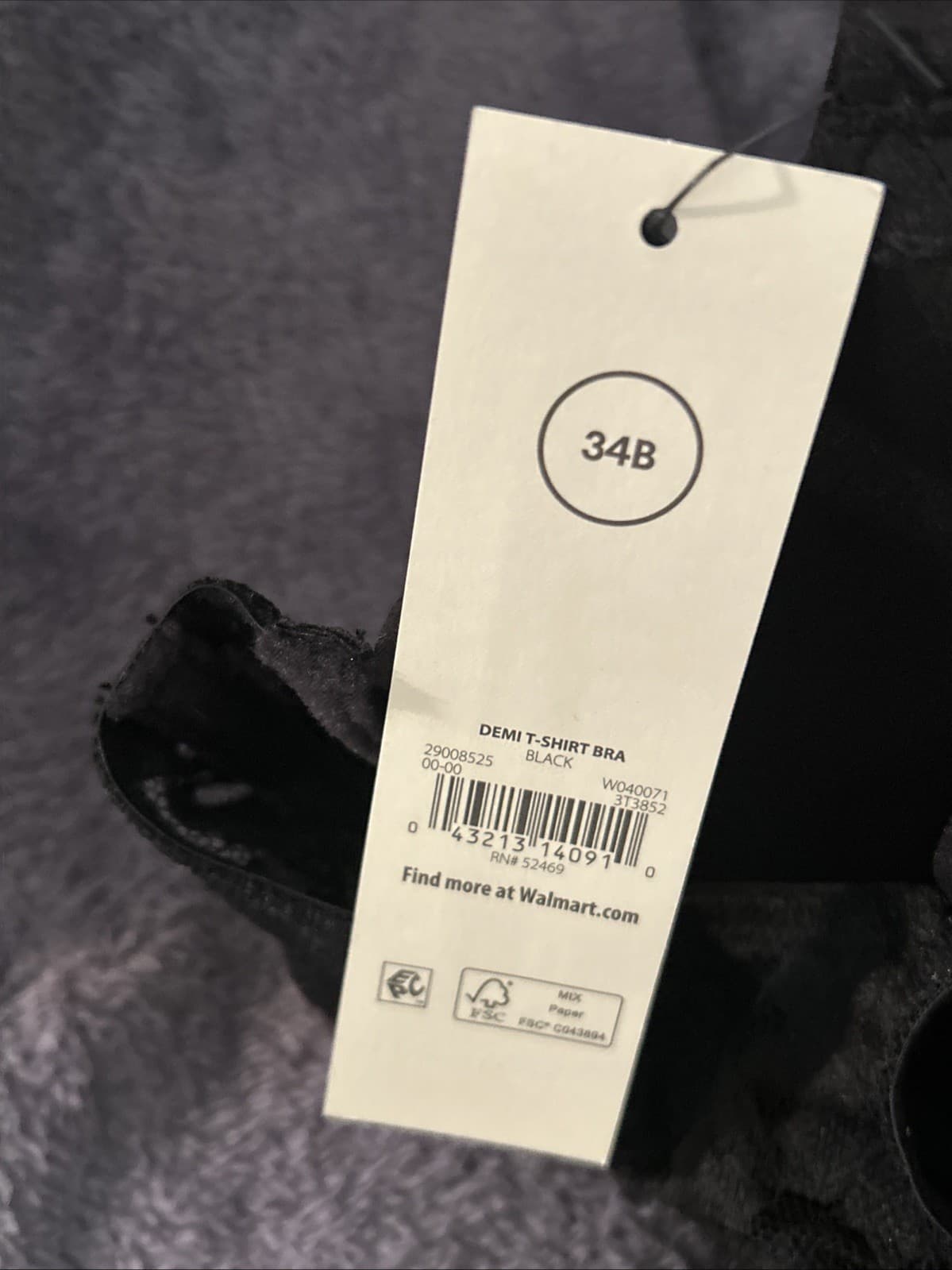 No Boundaries Women's 34B Demi T-Shirt Bra BLACK Underwire Lace Band #10726 - Thumbnail 3