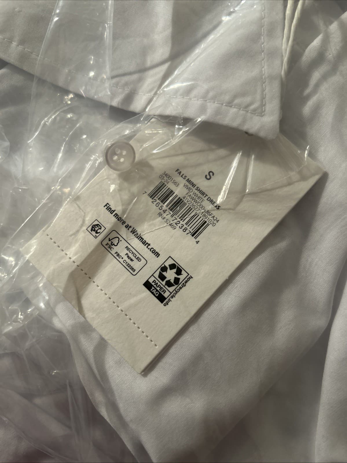 Women’s Free Assembly Small Mini Shirt Dress NWT Vivid White - Thumbnail 3