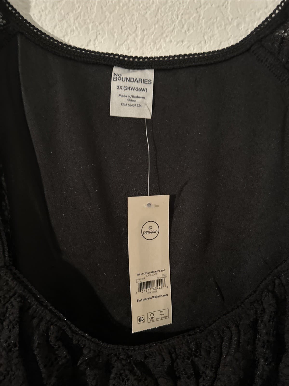 Women’s No Boundaries Lace Square Neck Top 3X (24W-26W) Black NWT Short Sleeve - Thumbnail 2