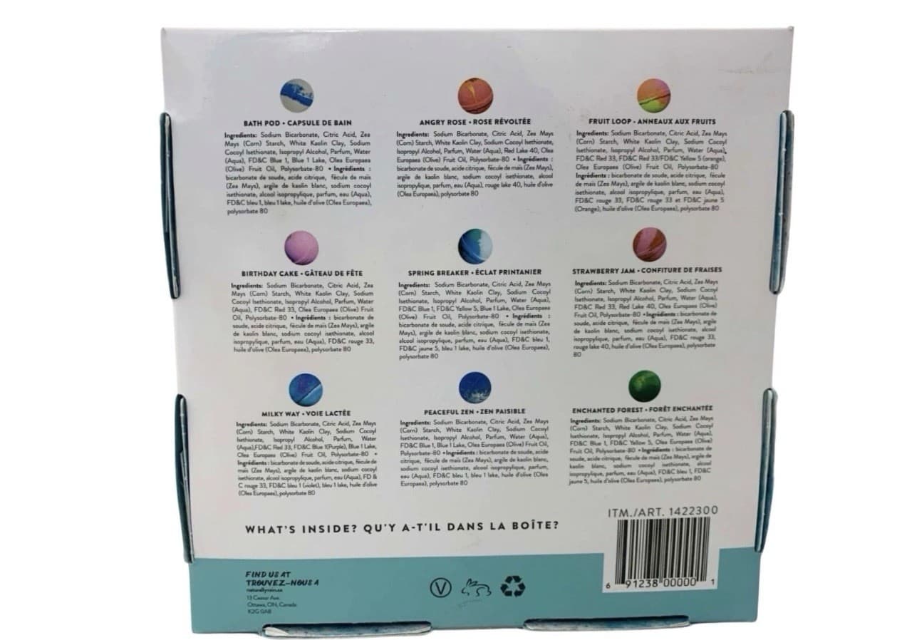 Naturally Vain Luxury Bath Bomb Set 9Pack Assorted Scents Non Staining - Thumbnail 2