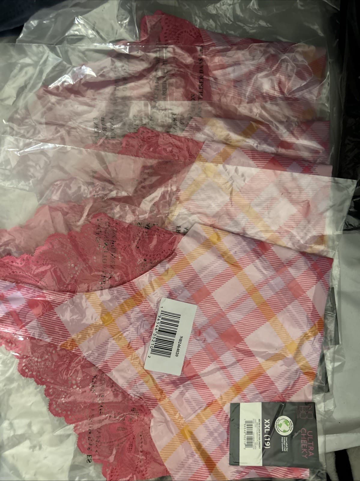 No Boundaries Women's Micro Ultra Cheeky Panties Size XX-LARGE Flamingo Plaid 2 - Thumbnail 3