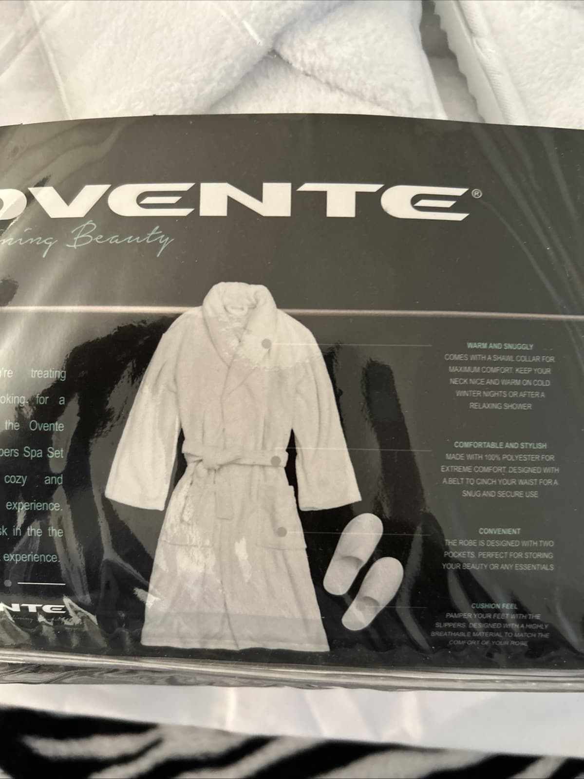 Ovente By Defining Beauty Spa Set Bath Robe & Slippers White One Size Fits Most - Thumbnail 6