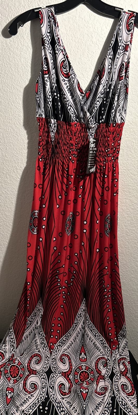 Women’s Hots Wings Medium Long Red Multicolored Dress NWT