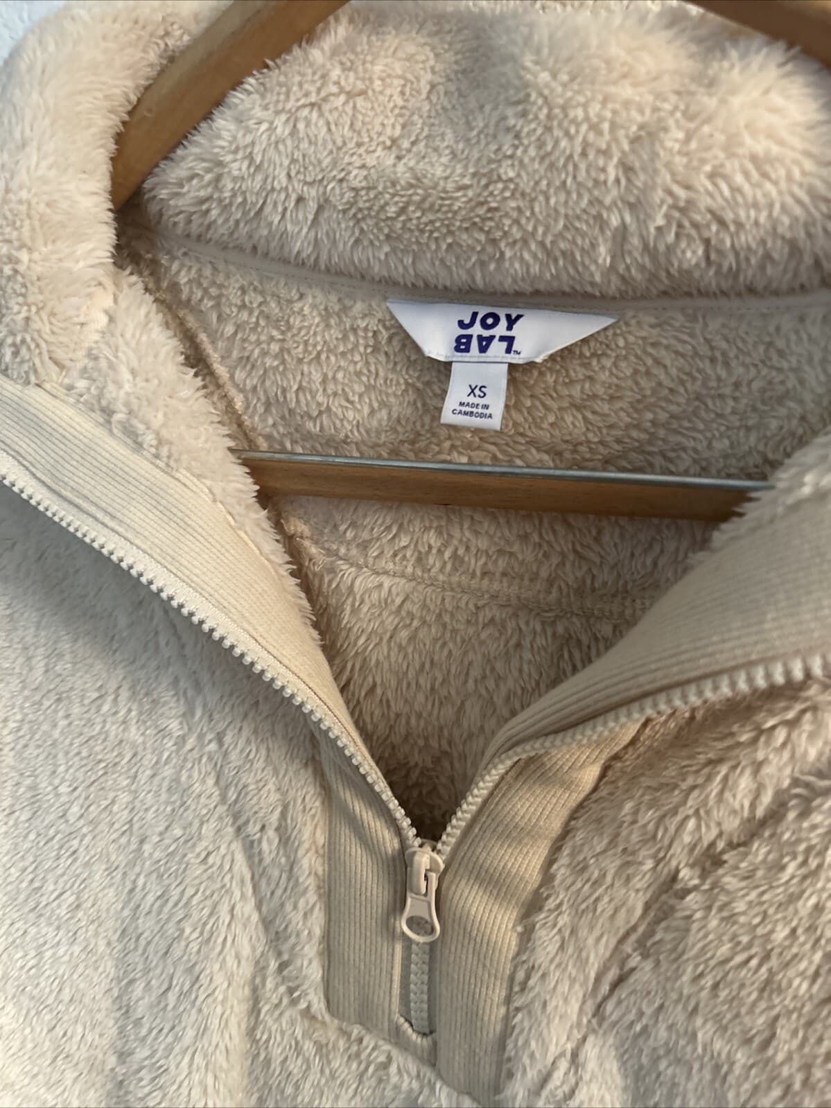 Joy Lab Sweater Half Zip Beige fleece Womens XS Pocket Winter Polyester Pullover - Thumbnail 2