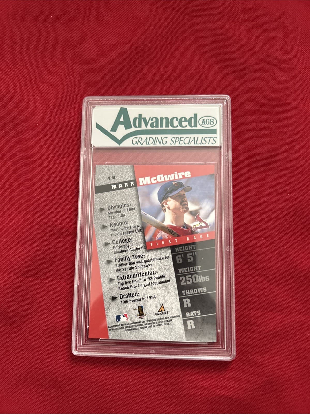 1998 Pinnacle Inside Mark McGwire #40 Advanced Grading Graded 9-Mint - Thumbnail 2