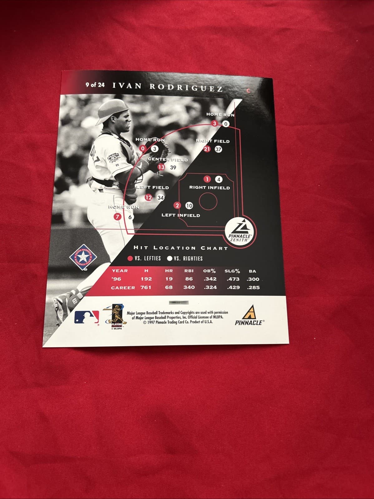 1997 Pinnacle Zenith - 8x10 Ivan Rodriguez #9 - Thumbnail 2