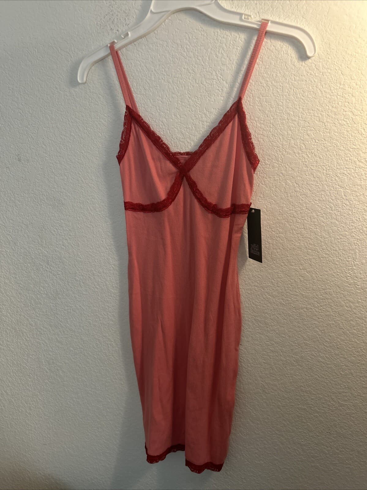 Women's Sleeveless Lace Trim Knit Bodycon Dress - Wild Fable Coral Pink XS