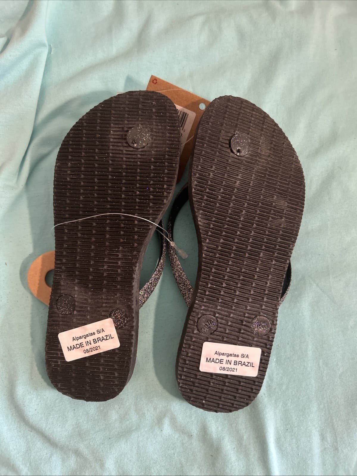 Havaianas Slim Black Dark Metallic Glitter Flip Flops Kids/Youth Size 3/4Y - Thumbnail 2