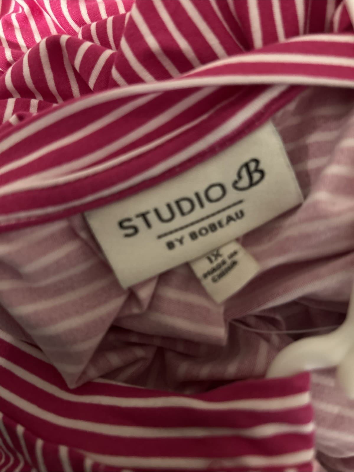 Women’s Stripe Long Sleeve Shirt 1X NWT Studio B By Bobeau Pink - Thumbnail 3