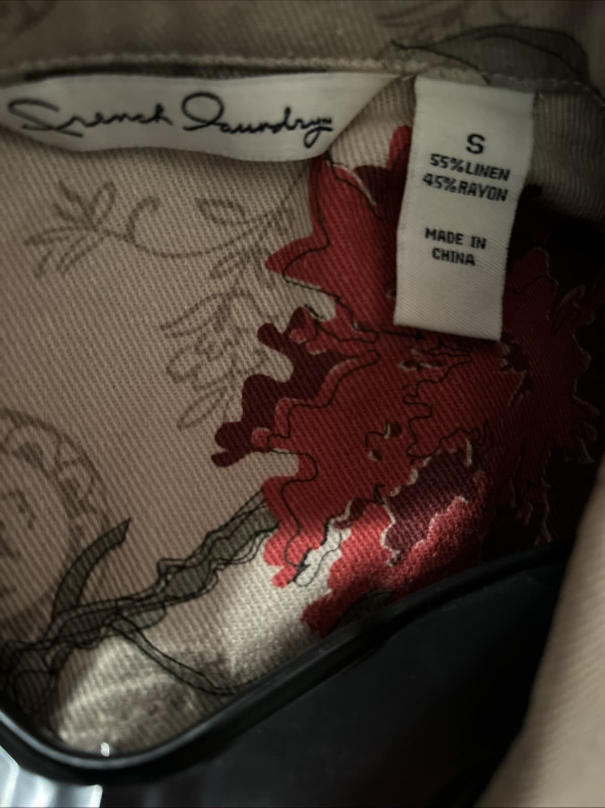 French Laundry Jacket Womens Small Floral Button Down Beige Red Linen/Rayon - Thumbnail 3