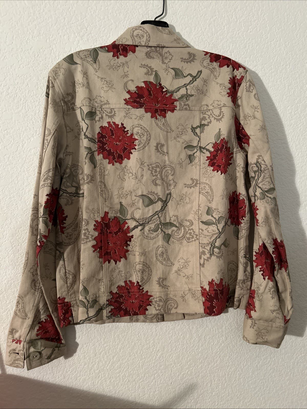 French Laundry Jacket Womens Small Floral Button Down Beige Red Linen/Rayon - Thumbnail 2