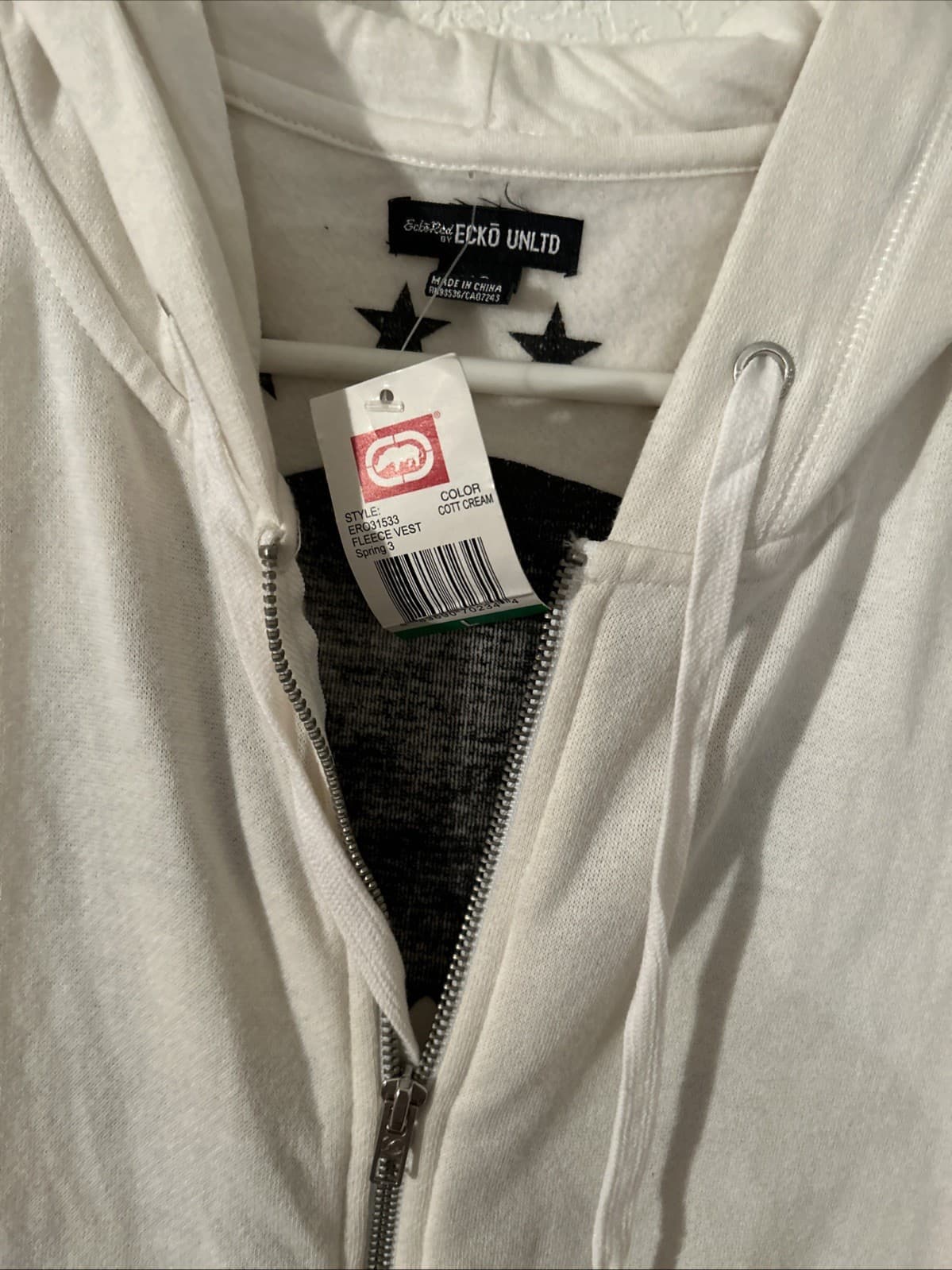 Men’s Ecko Unlimited Large Fleece Vest Ivory NWT - Thumbnail 2