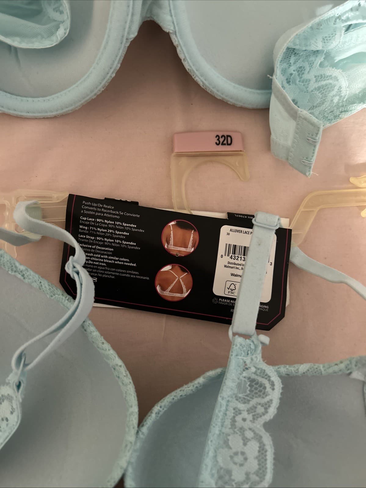 Lot Of 2 Push Up Bras Convert To Racerback NWT 32D Light Blue - Thumbnail 4