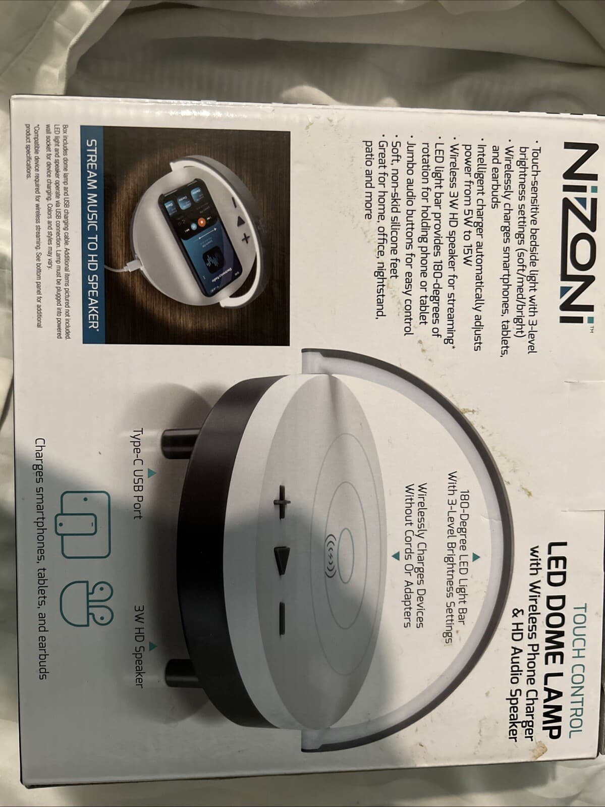 NiZoni LED DOME LAMP with Wireless Phone Charger & HD Audio Speaker. (NEW) - Thumbnail 2