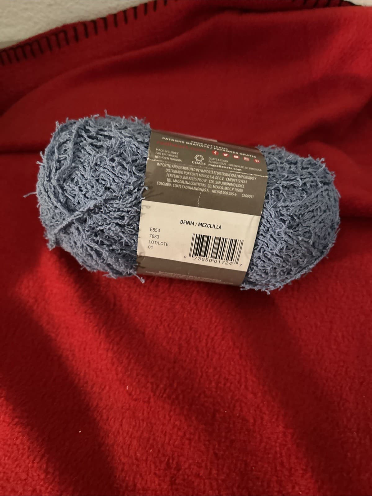 Red Heart Scrubby Cotton Yarn 1 Skein Denim Blue NEW - Thumbnail 2