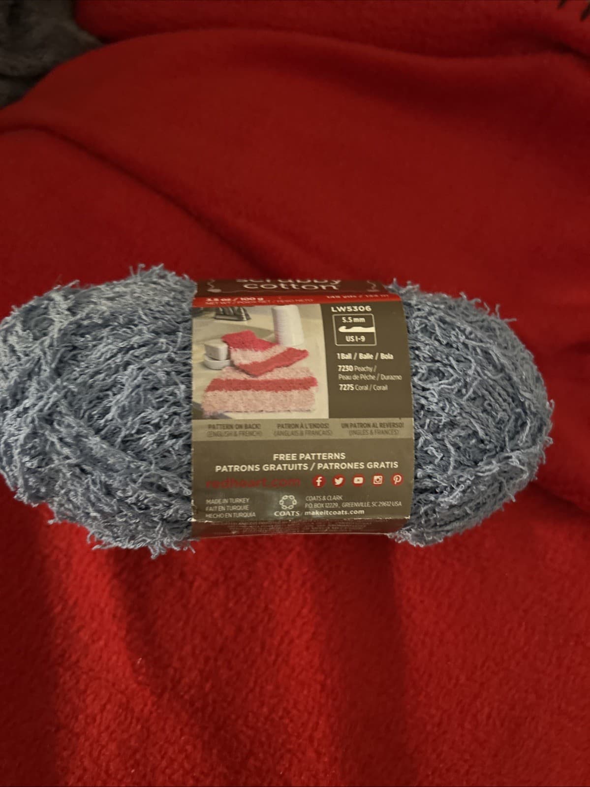 Red Heart Scrubby Cotton Yarn 1 Skein Denim Blue NEW - Thumbnail 3