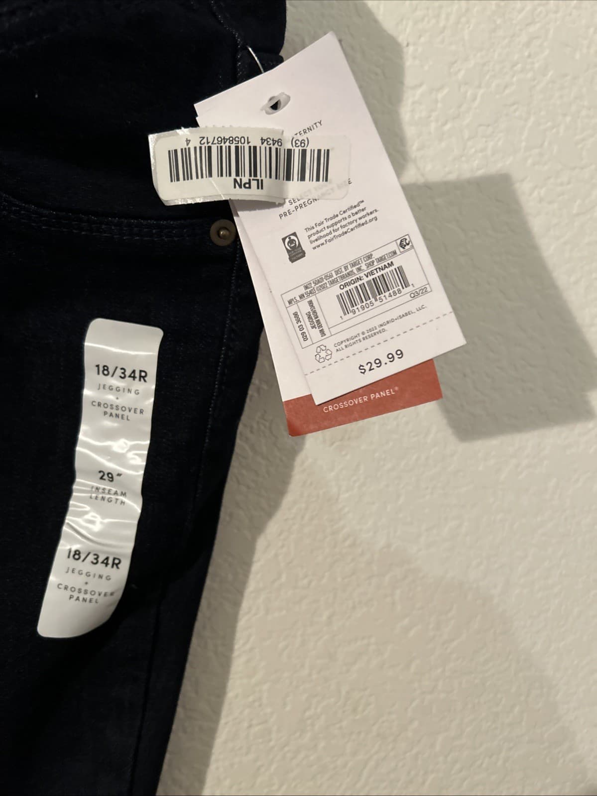 Isabel Ingrid & Isabel Maternity Jeans Crossover Panel 18/34R Jogging Blue NWT - Thumbnail 3