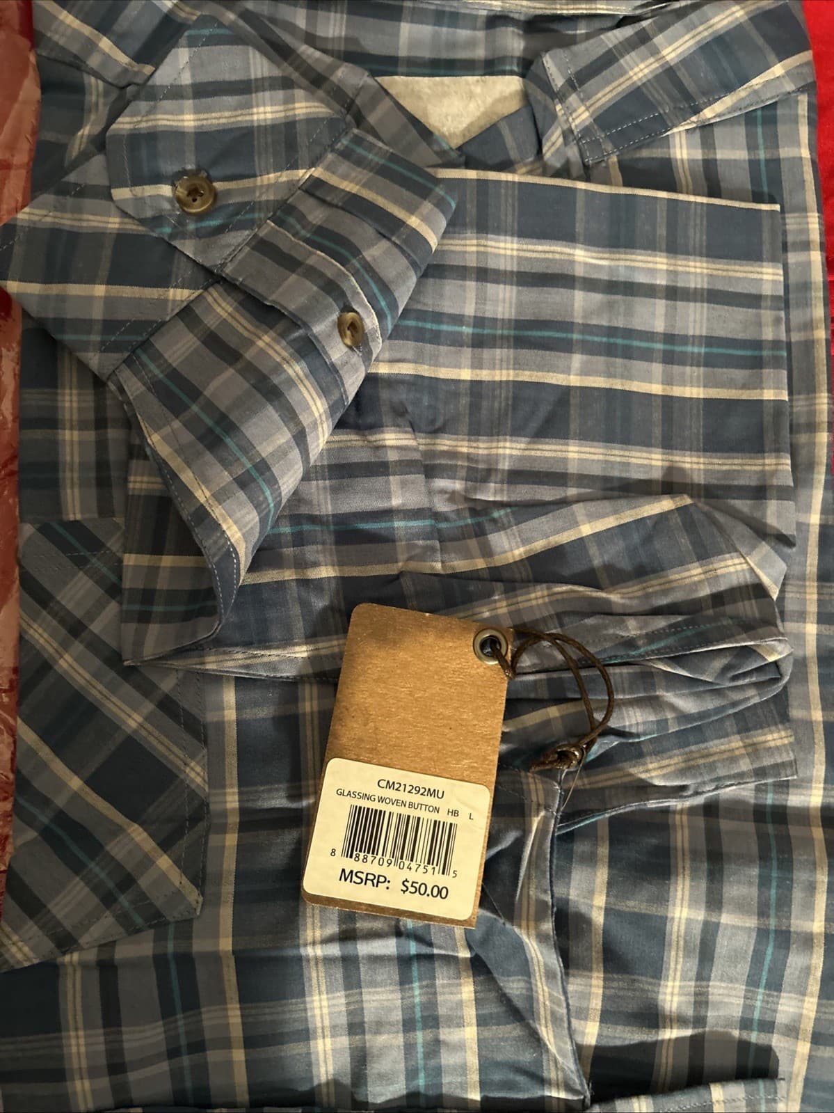 Men’s Large Commander Life Glassing Woven Button Down Blue NWT Long Sleeve - Thumbnail 4