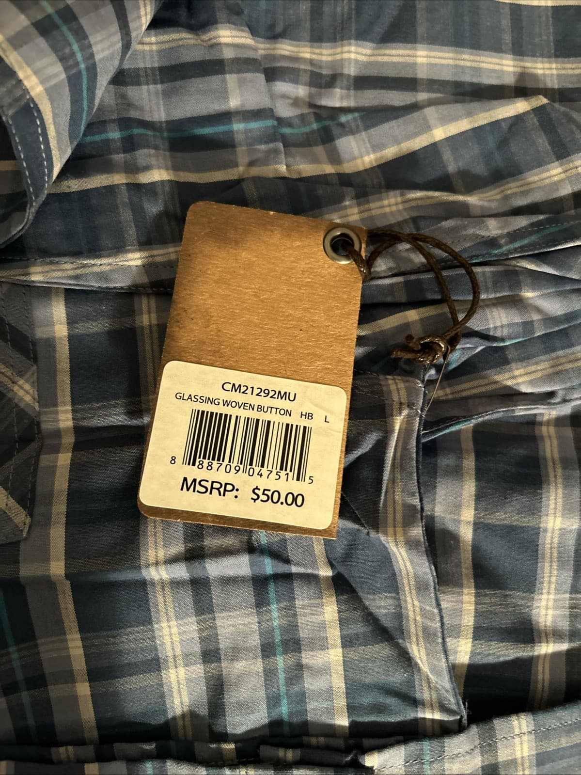 Men’s Large Commander Life Glassing Woven Button Down Blue NWT Long Sleeve - Thumbnail 5