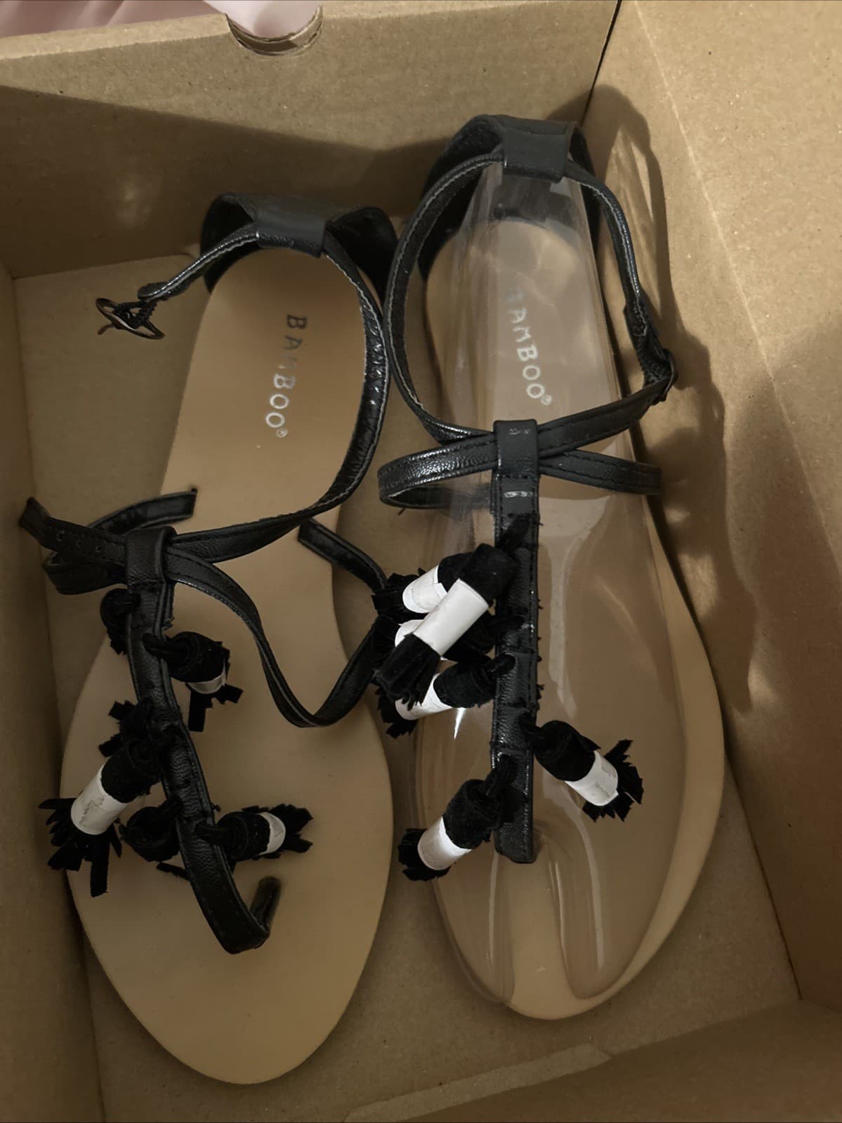 Women’s Sheikh Black Mule Tassel Flat Sandal New Size 7.5 Bamboo