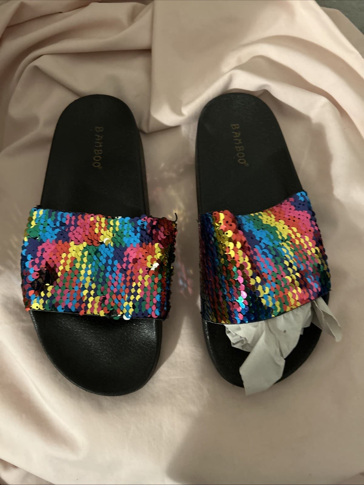 Women’s One Wide Band Slide Unicorn Sequin Size 7 New Bamboo