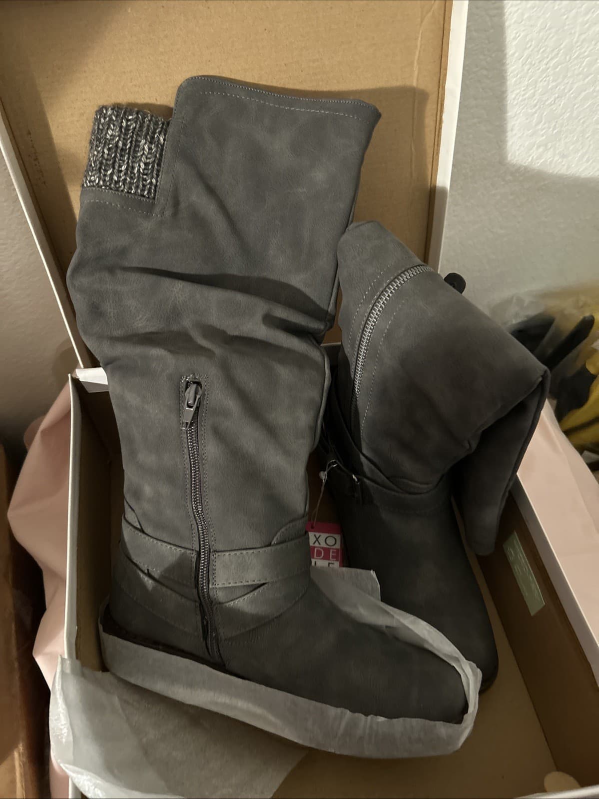 XOXO MILES WIDE CALF TALL RIDING EQUESTRIAN BOOTS GRAY SIZE 6M New in Box - Thumbnail 3