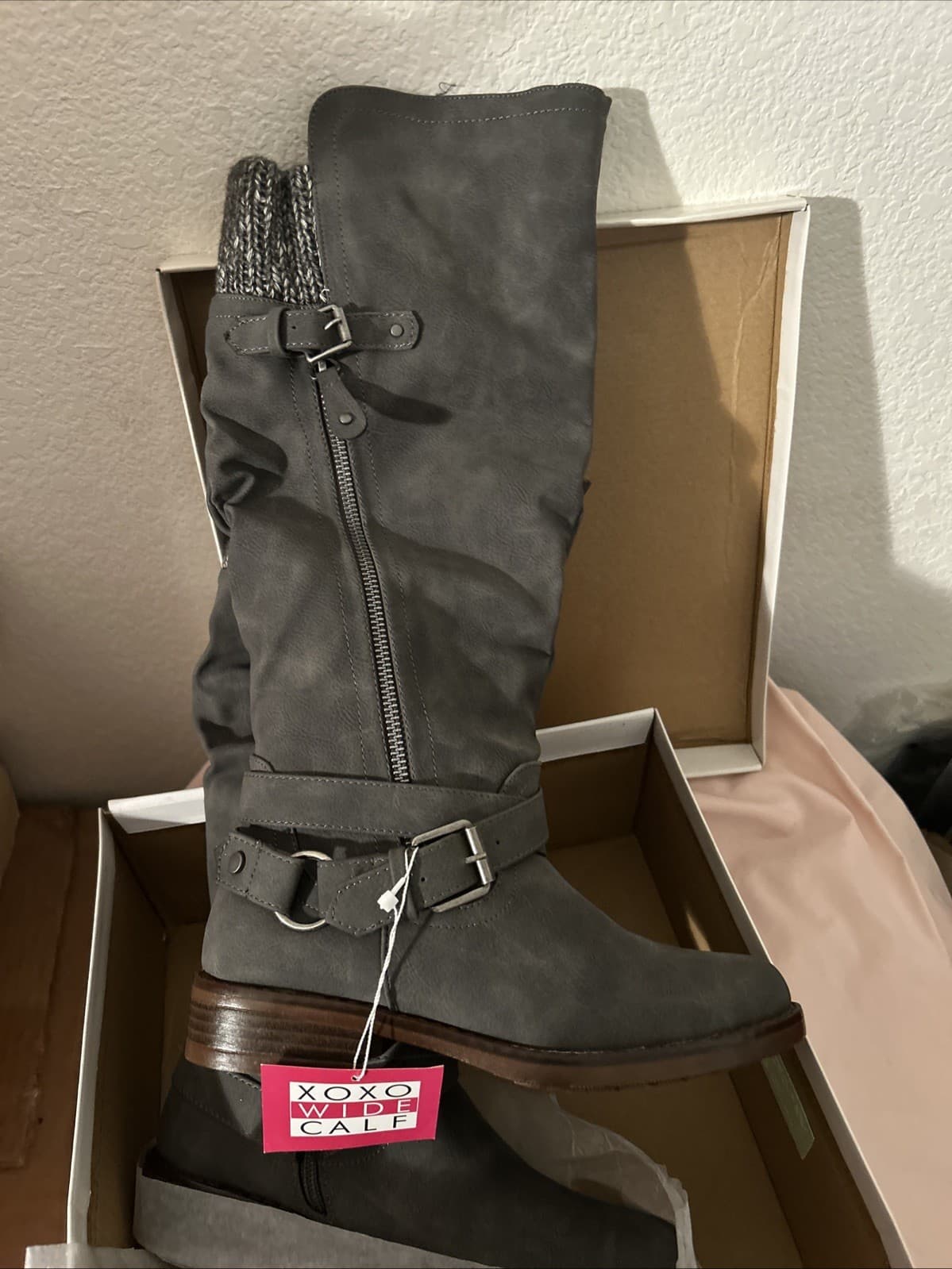 XOXO MILES WIDE CALF TALL RIDING EQUESTRIAN BOOTS GRAY SIZE 6M New in Box - Thumbnail 4