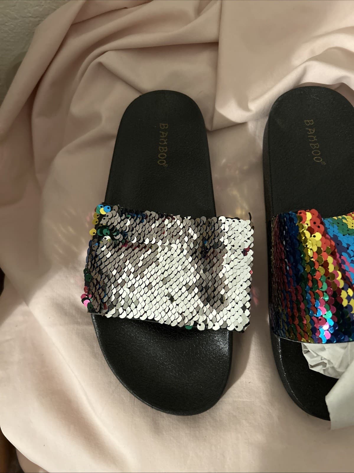 Women’s One Wide Band Slide Unicorn Sequin Size 7 New Bamboo - Thumbnail 2