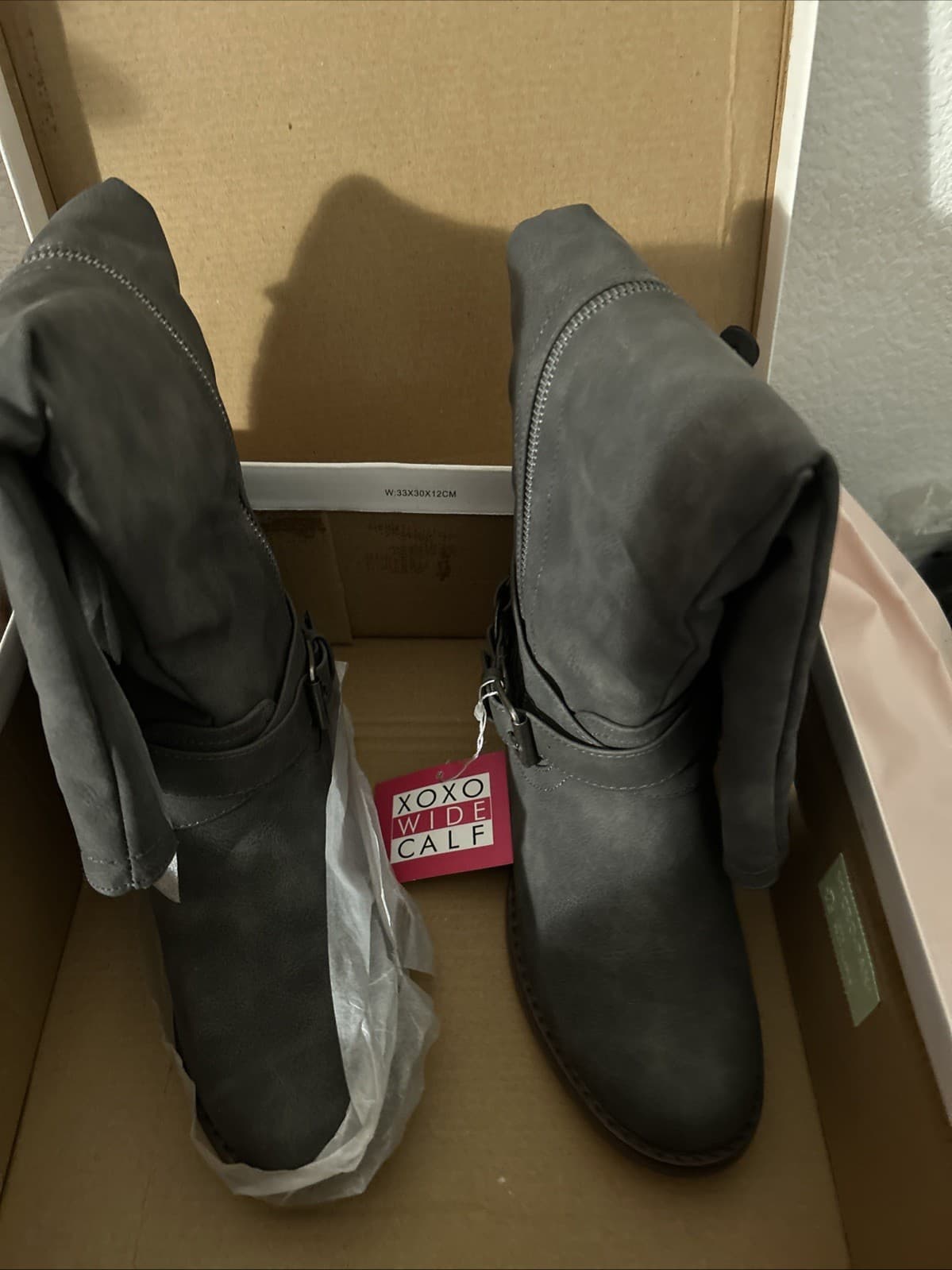 XOXO MILES WIDE CALF TALL RIDING EQUESTRIAN BOOTS GRAY SIZE 6M New in Box - Thumbnail 2