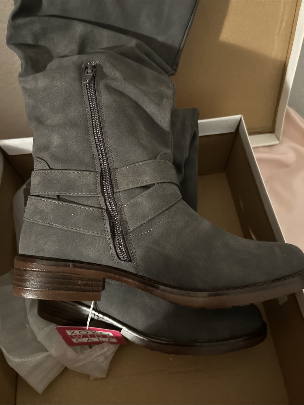 XOXO MILES WIDE CALF TALL RIDING EQUESTRIAN BOOTS GRAY SIZE 6M New in Box - Thumbnail 5