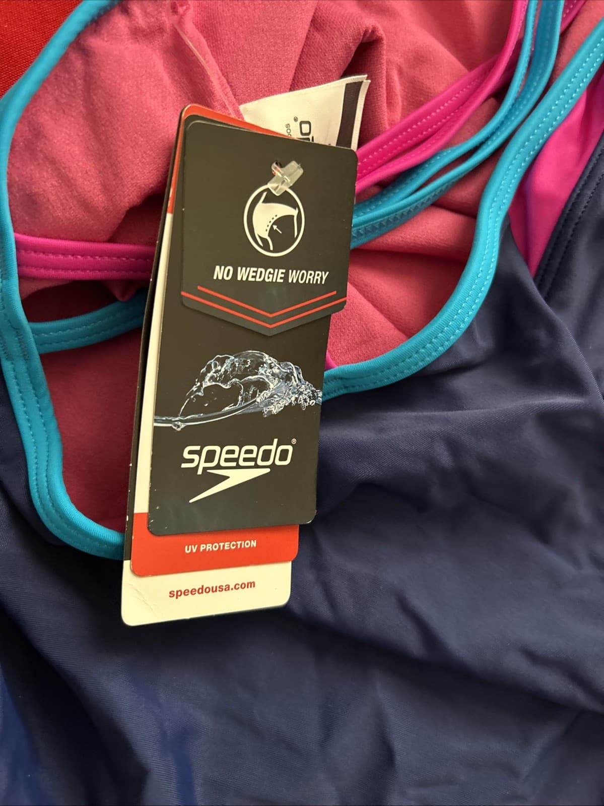 Speedo Big Girls 16 Navy Cross Back Splice 1 Piece Swimsuit No Wedgie UV Protect - Thumbnail 5