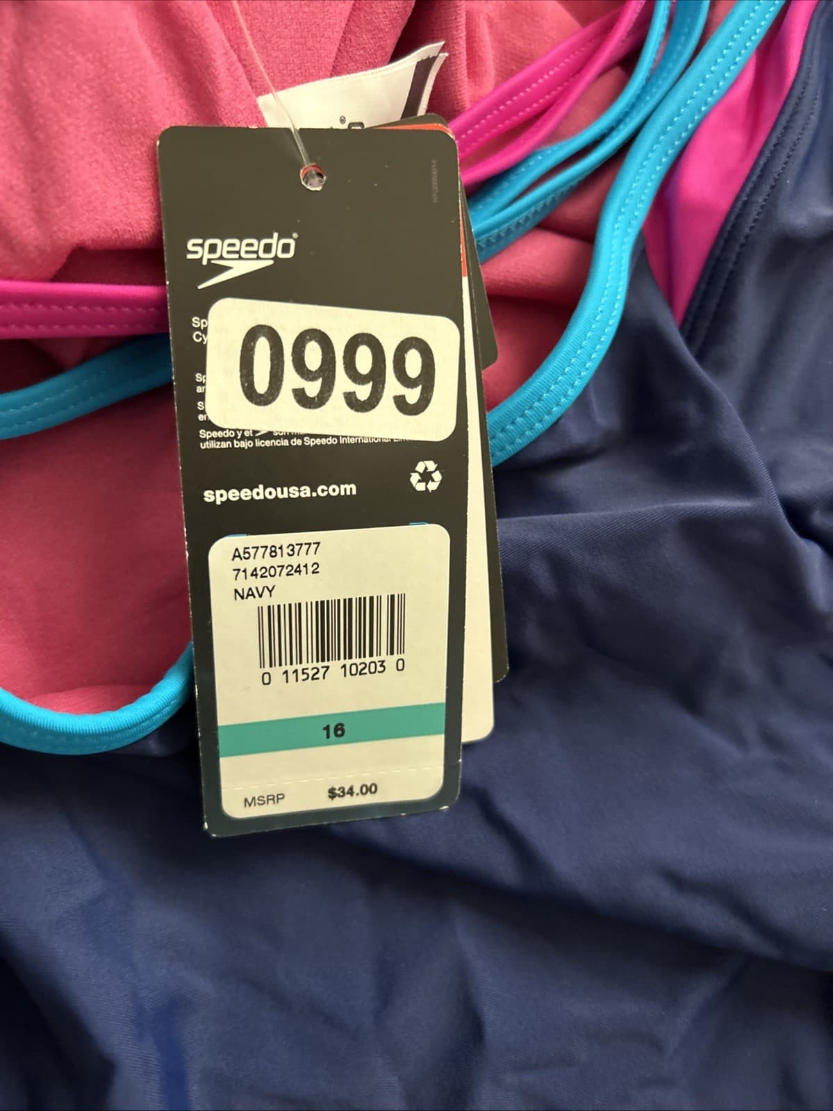 Speedo Big Girls 16 Navy Cross Back Splice 1 Piece Swimsuit No Wedgie UV Protect - Thumbnail 4