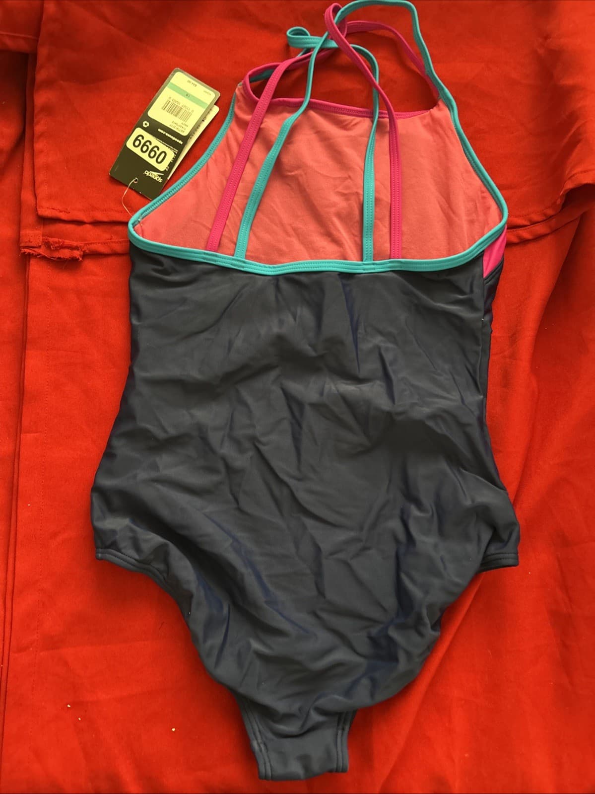Speedo Big Girls 16 Navy Cross Back Splice 1 Piece Swimsuit No Wedgie UV Protect - Thumbnail 2