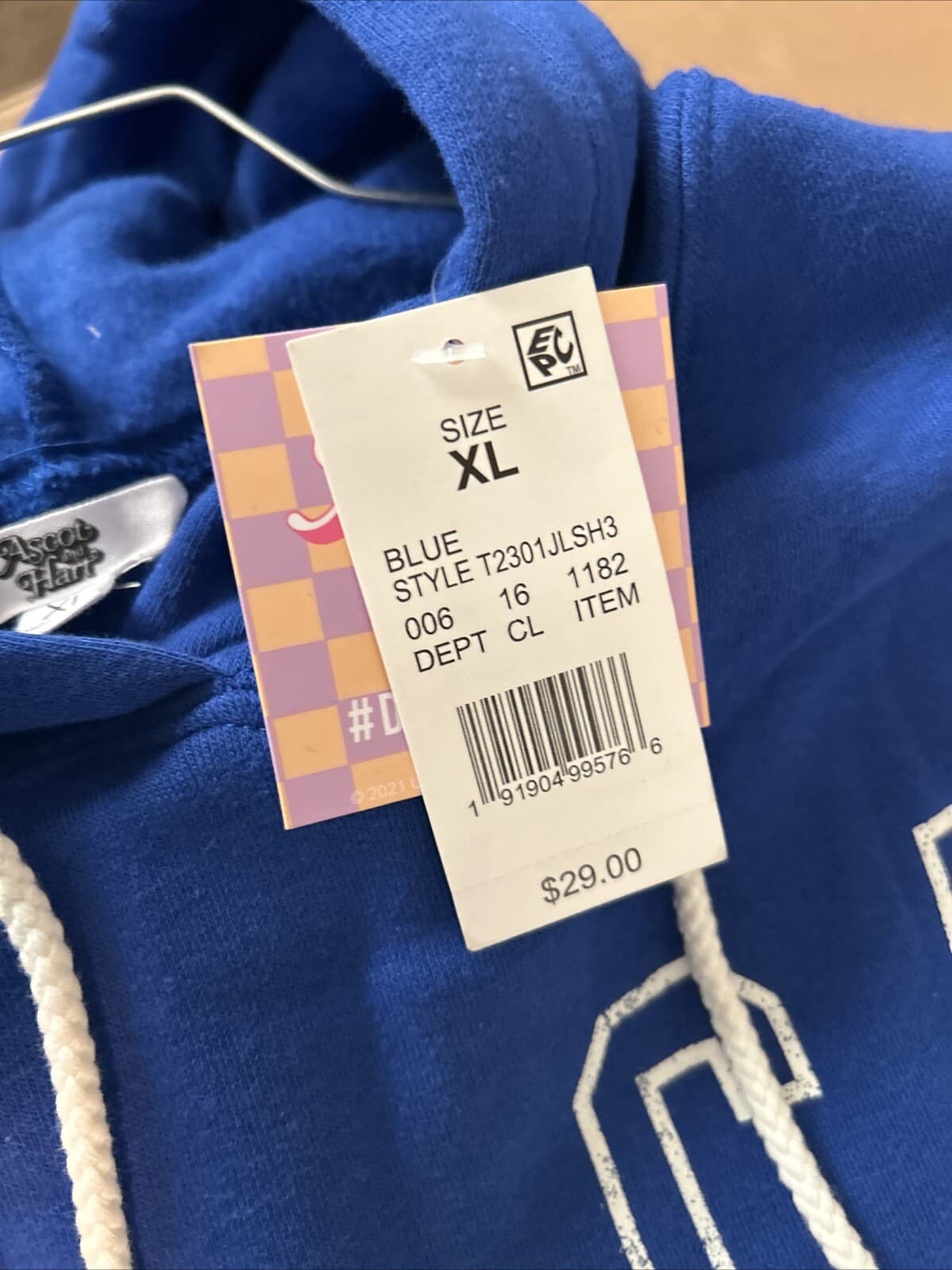 Ascot And Hart Xl Blue Hooded Sweatshirt NWT Unisex - Thumbnail 4