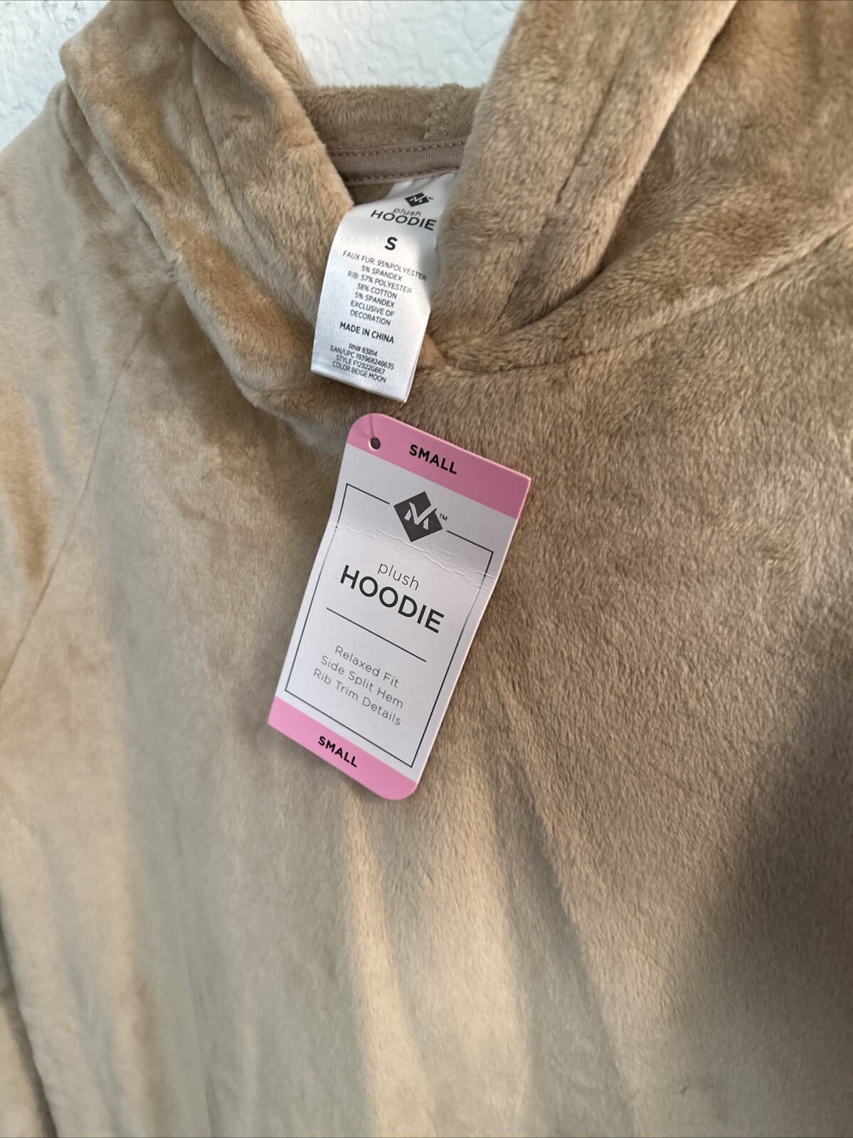 Member's Mark Women's Plush Hoodie Size S Beige Moon - Thumbnail 2