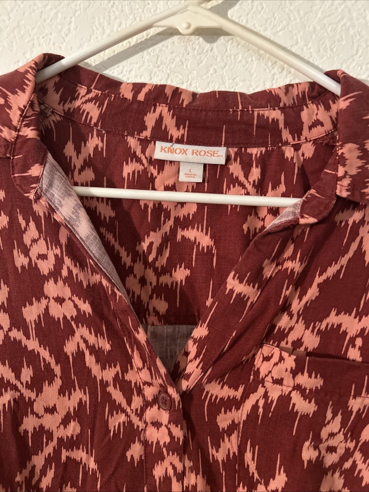 Knox Rose Button Up Shirt Womens Large Oversized Red Pink Lyocell Boho - Thumbnail 2