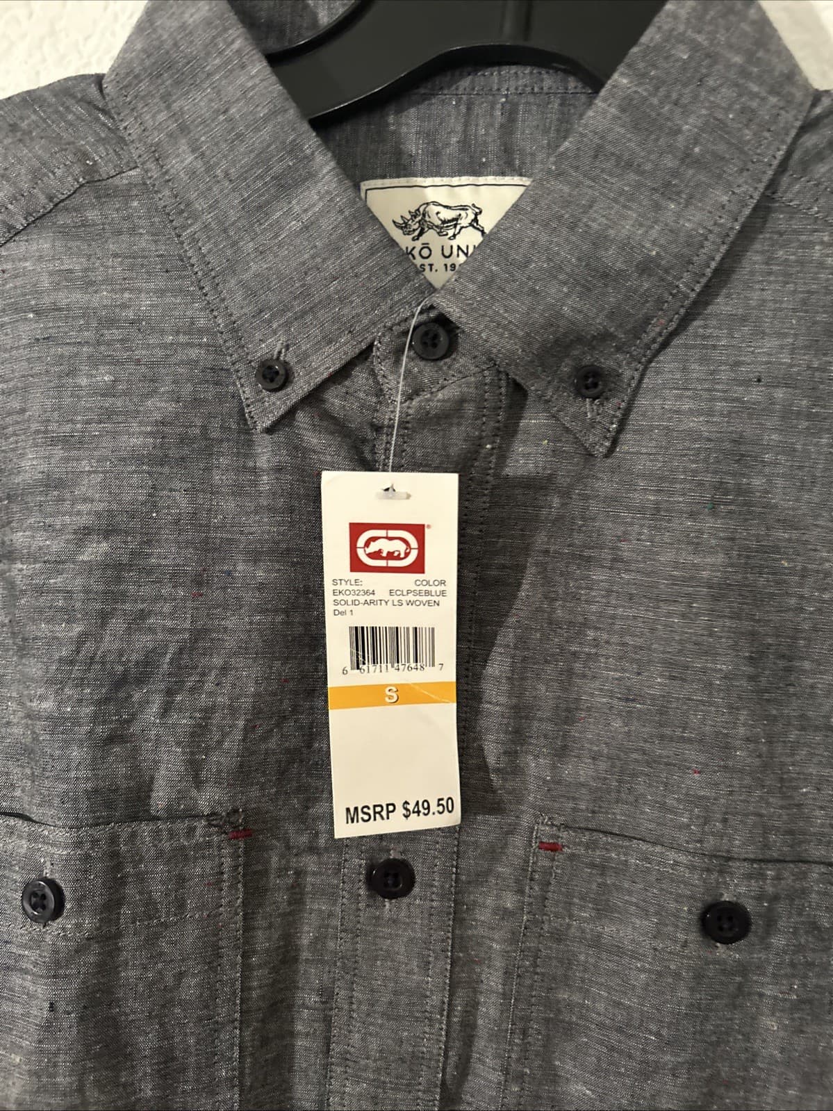 Men’s Ecko Unlimited Button Down Gray NWT Small - Thumbnail 2