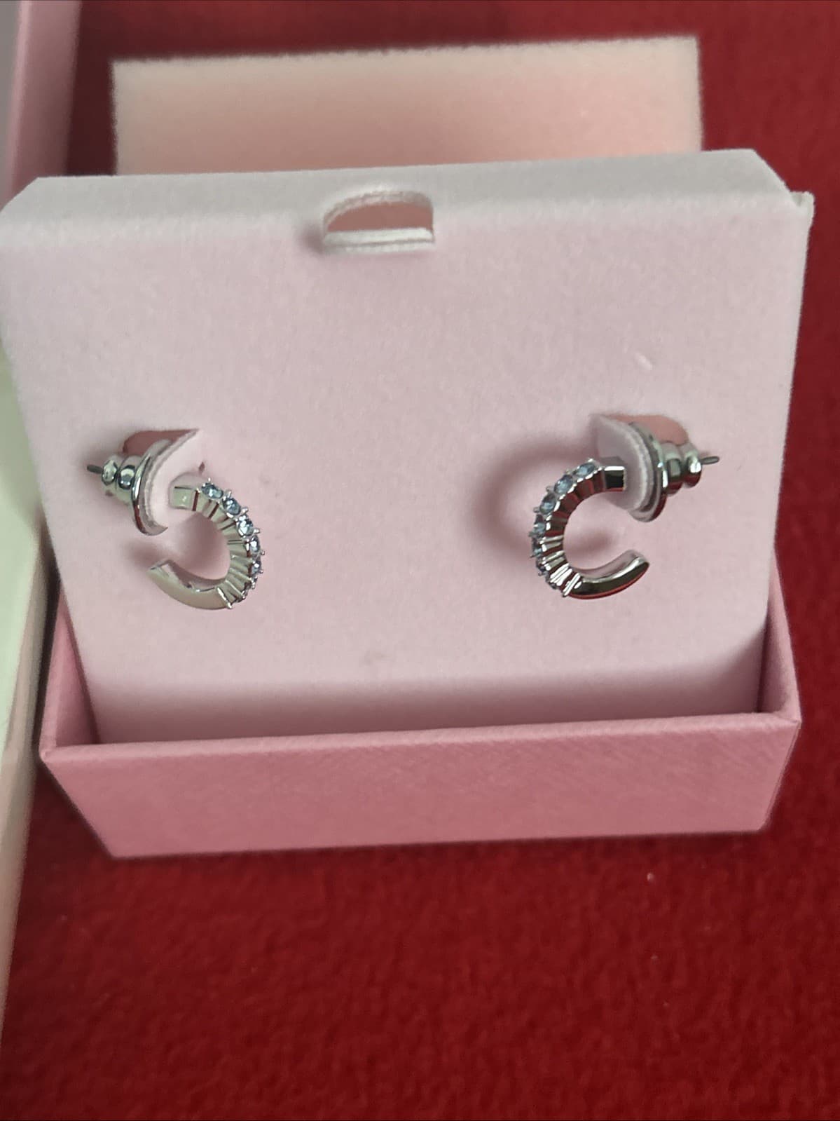 Swarovski Blue Mini Hoop Earrings Round Cut Rhodium Plated 5725789 - Thumbnail 3