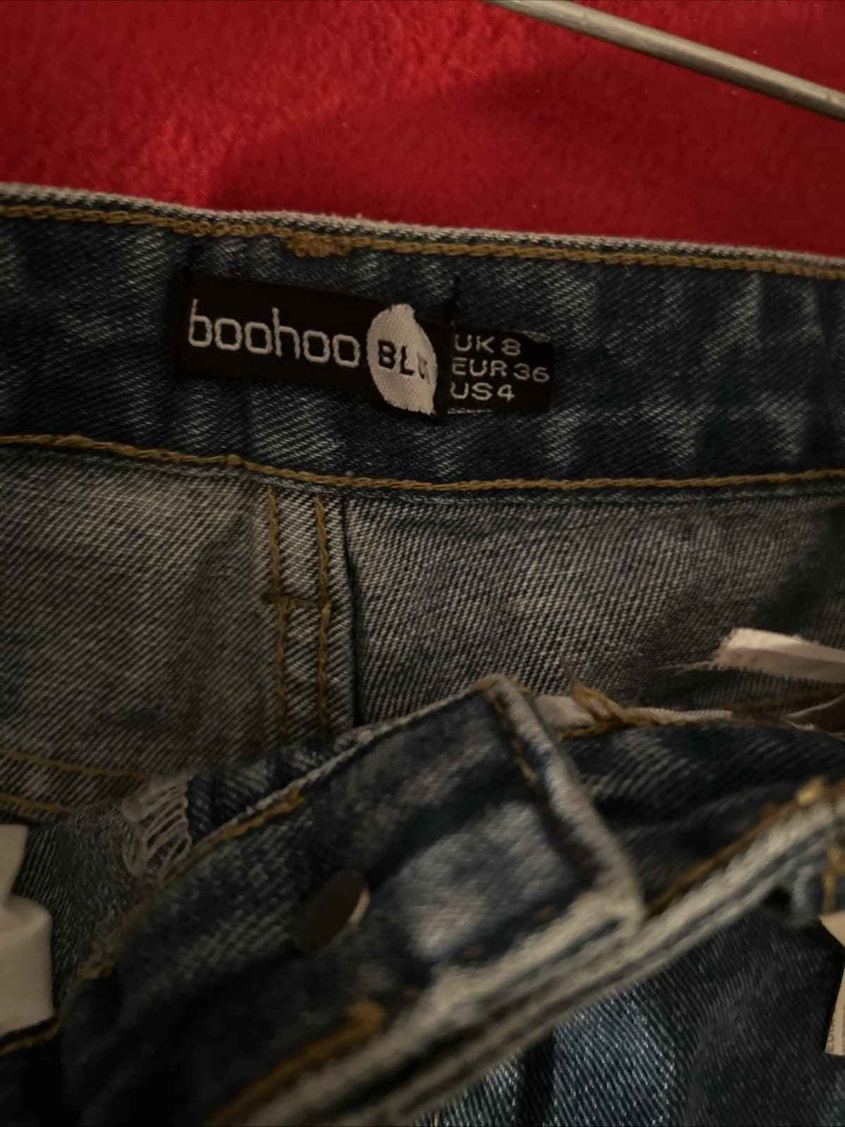 Boohoo Blue Shorts Womens Size 4 Cut Off Denim Destroyed Ripped High Waisted - Thumbnail 4