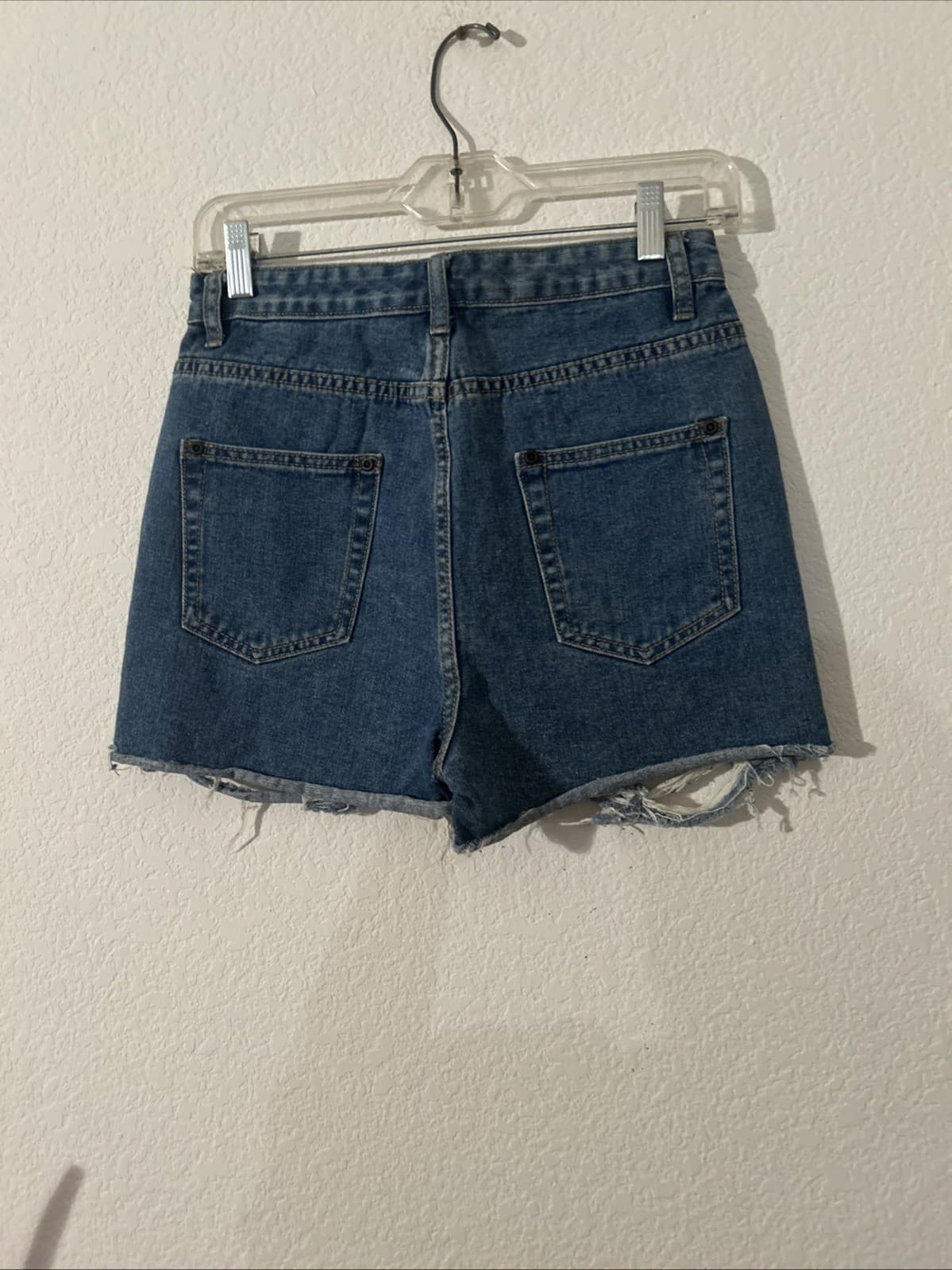 Boohoo Blue Shorts Womens Size 4 Cut Off Denim Destroyed Ripped High Waisted - Thumbnail 3