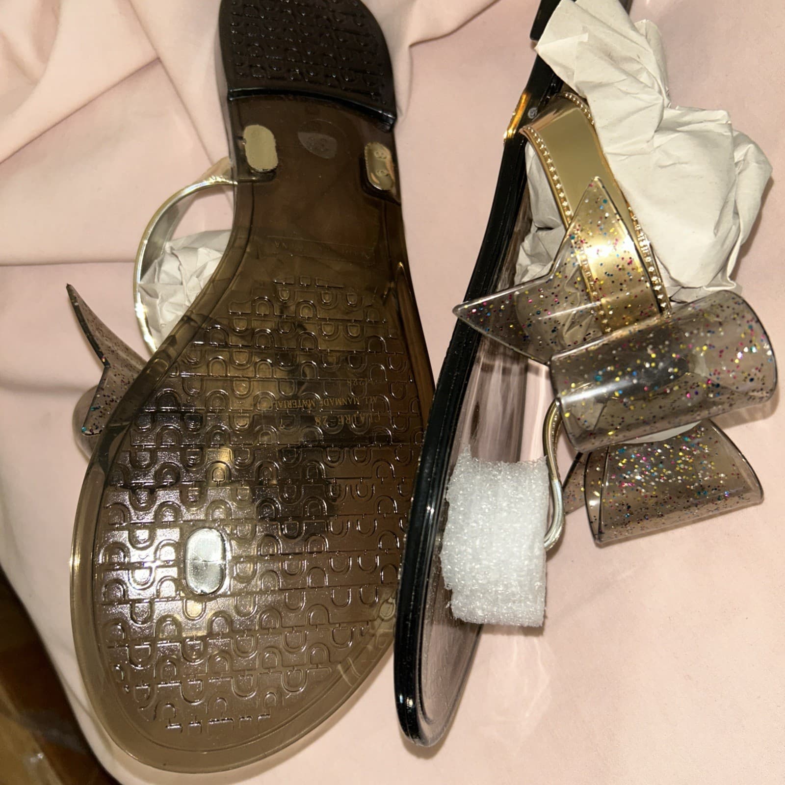 Women’s Blacks And Gold Thong Sandals New Size 7 Bamboo - Thumbnail 2