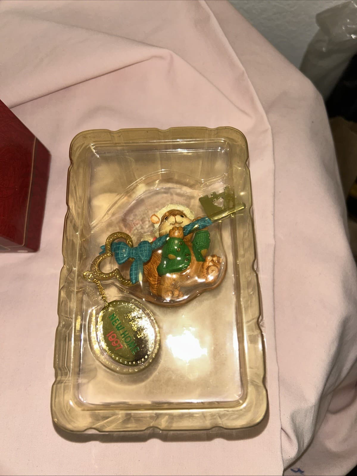 Carlton Cards Squirrel "New Home" 1997 Key Critter Christmas Ornament Santa Hat - Thumbnail 2